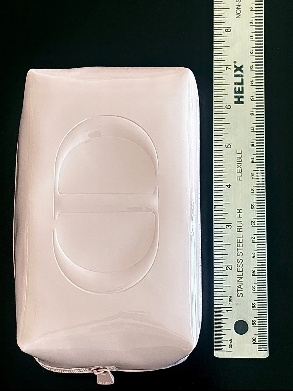 Dior beauty light pink glossy cosmetic bag with embossed CD logo
